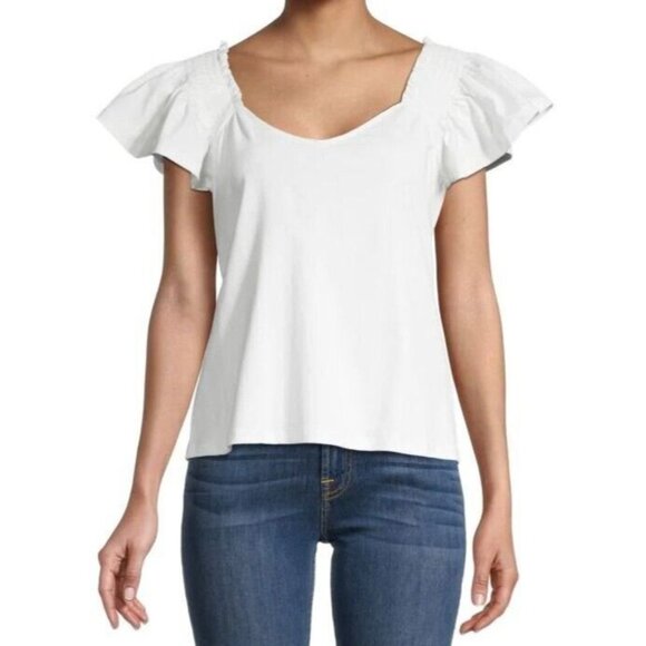 Catherine Malandrino Flutter-Sleeves Top, White, L - Picture 1 of 12